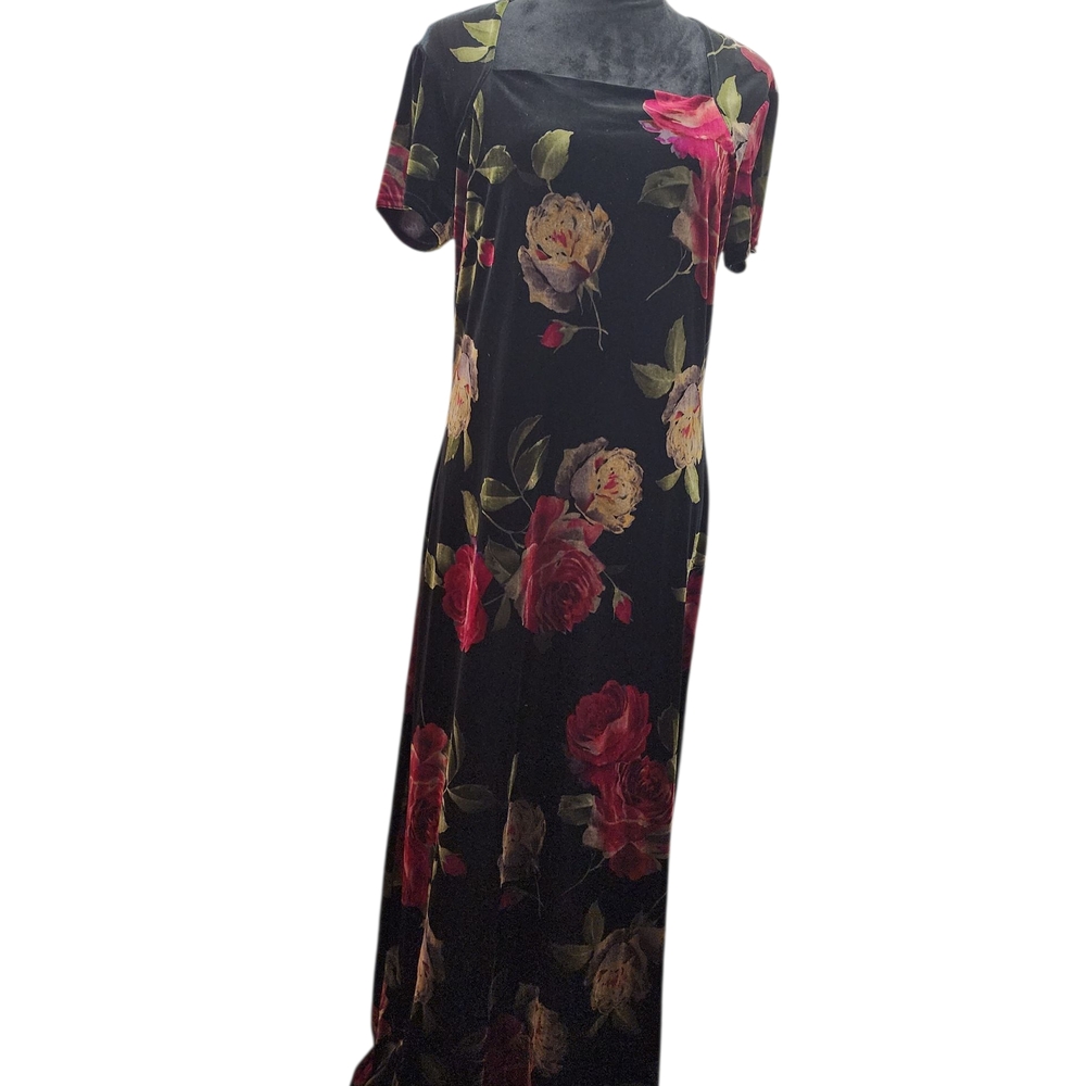 Sheri Martin Floral Black Velvet Maxi Dress